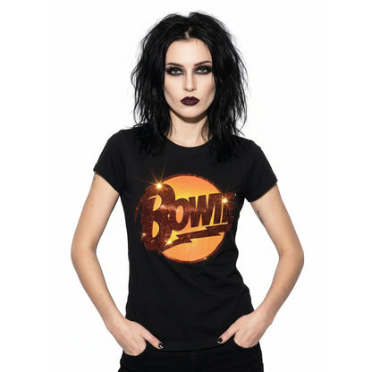 DAVID BOWIE - DIAMOND DOGS LOGO - Ladies T-Shirt Black (Embellished)