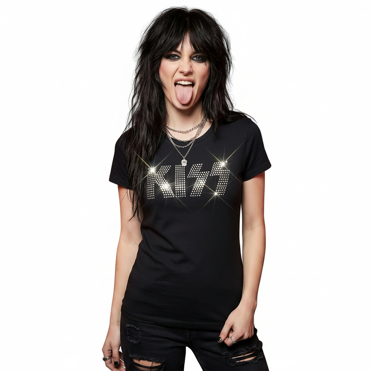 KISS - LOGO - Ladies T-Shirt Black (Embellished)