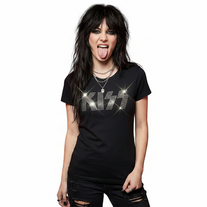 KISS - LOGO - Ladies T-Shirt Black (Embellished)