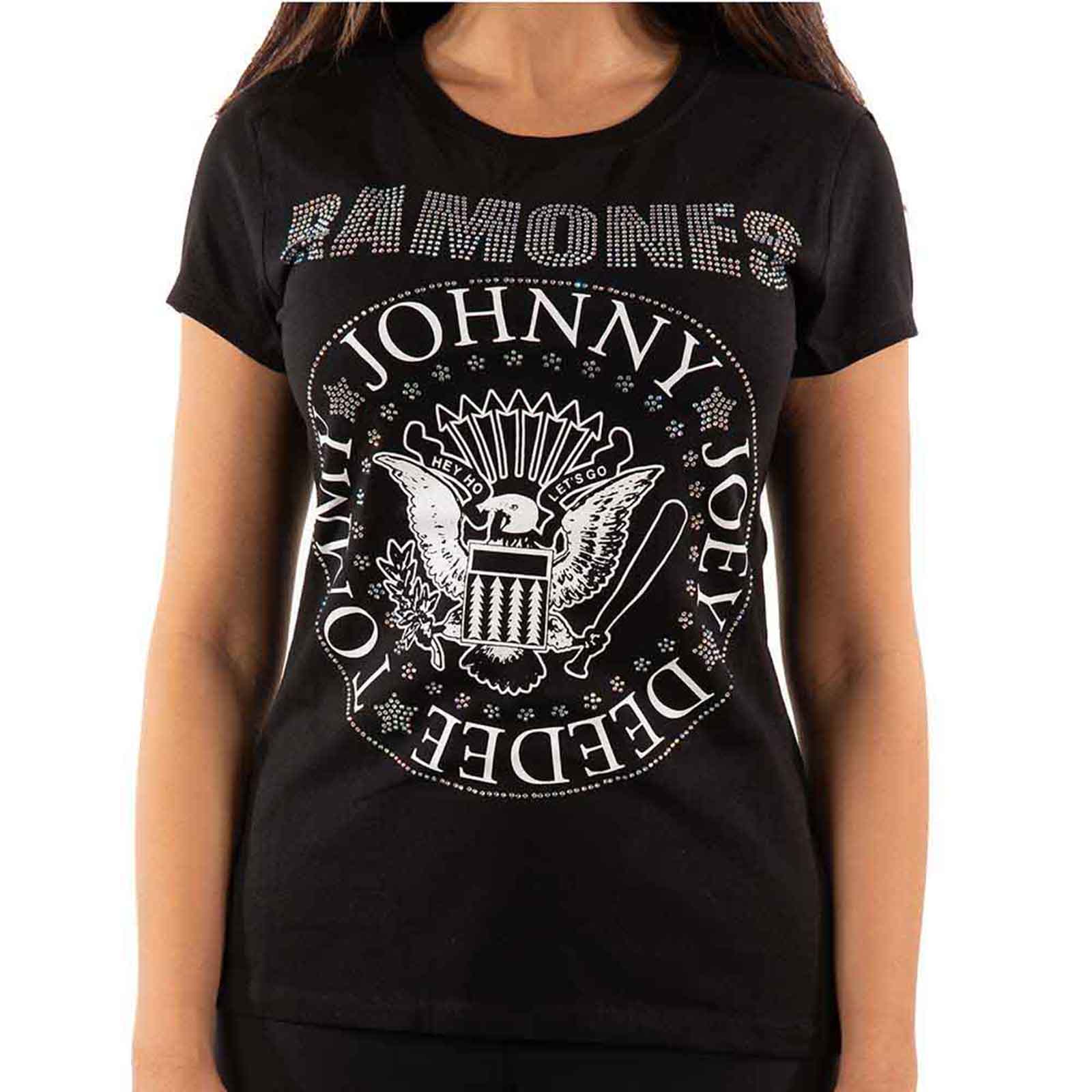 RAMONES - PRESIDENTIAL SEAL - Ladies T-Shirt Black (Embellished)