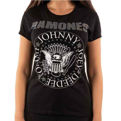 RAMONES - PRESIDENTIAL SEAL - Ladies T-Shirt Black (Embellished)