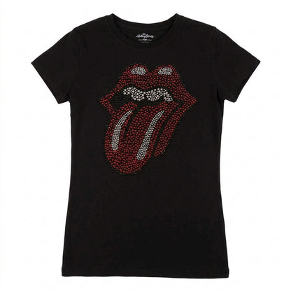 THE ROLLING STONES - CLASSIC TONGUE - Ladies T-Shirt Black (Embellished)