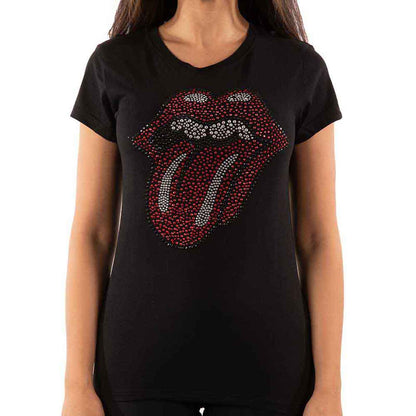 THE ROLLING STONES - CLASSIC TONGUE - Ladies T-Shirt Black (Embellished)