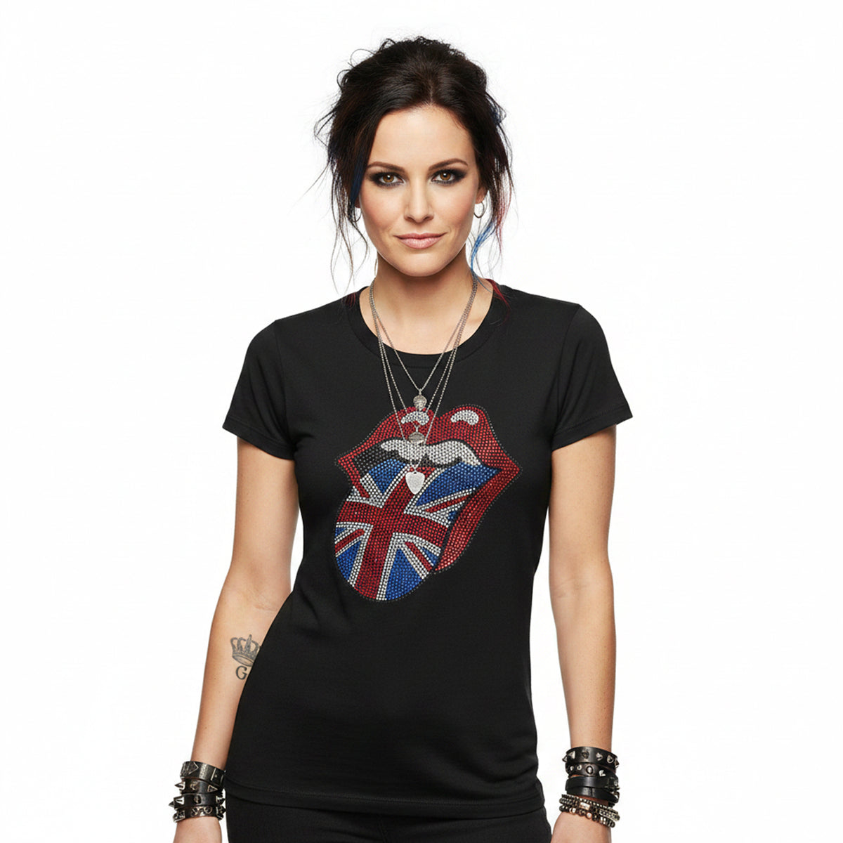 THE ROLLING STONES - CLASSIC UK - Ladies T-Shirt Black (Embellished)