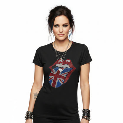 THE ROLLING STONES - CLASSIC UK - Ladies T-Shirt Black (Embellished)