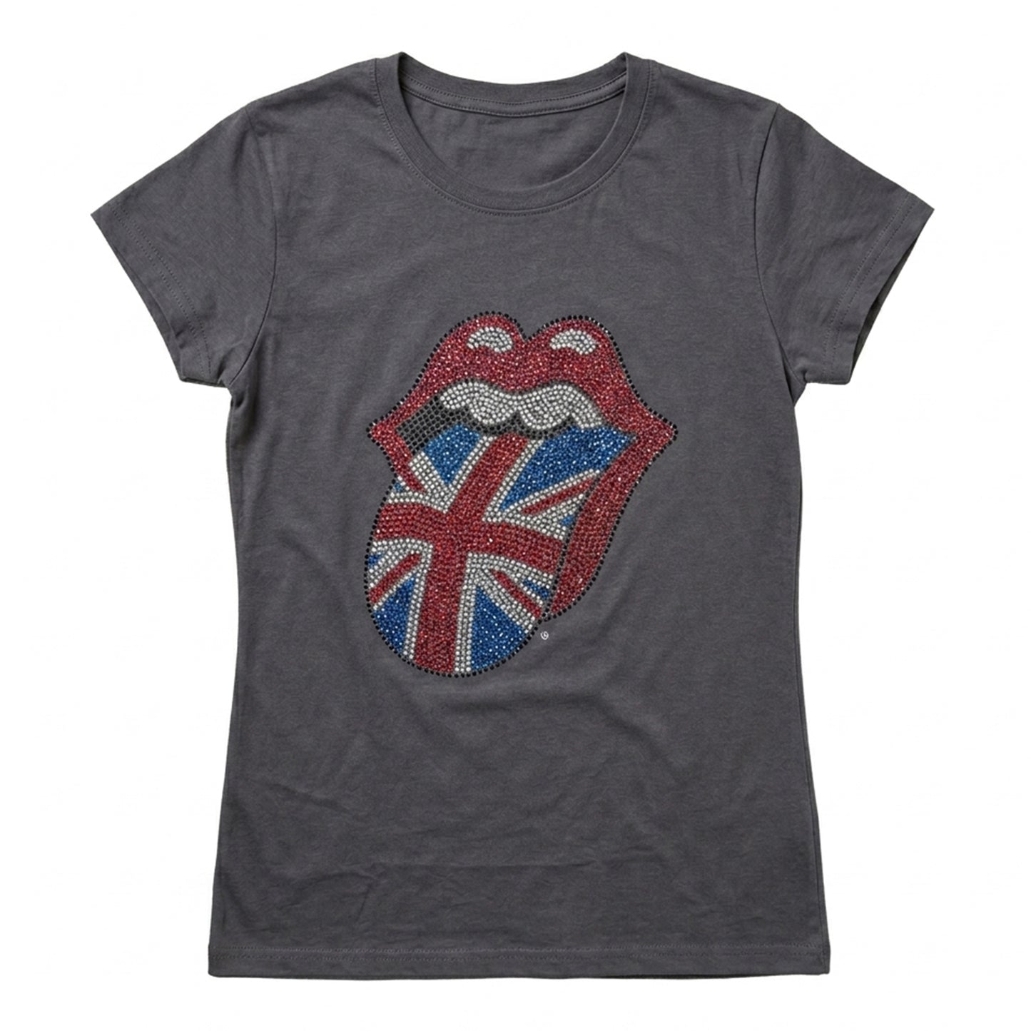 THE ROLLING STONES - CLASSIC UK TONGUE - Ladies T-Shirt Grey (Embellished)