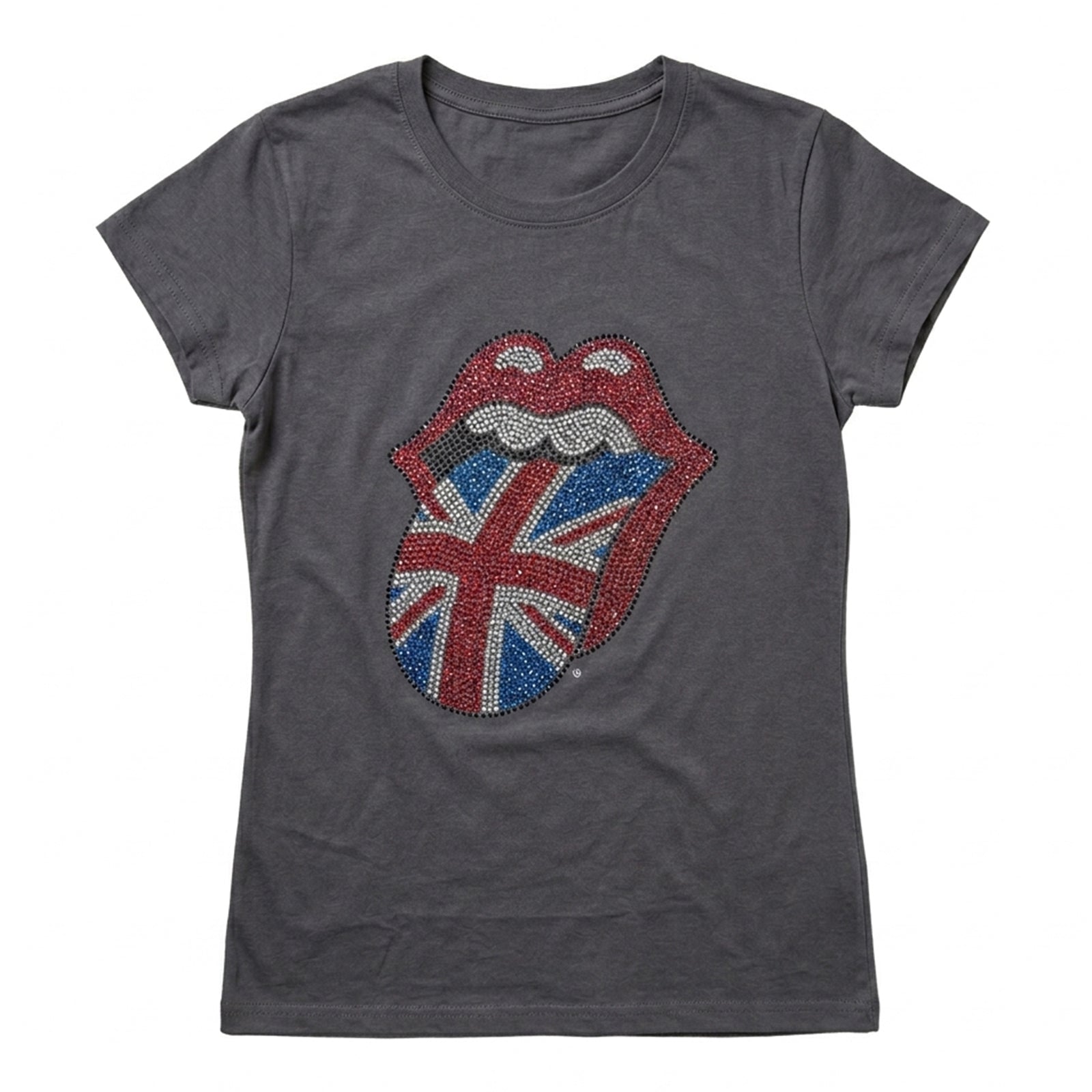 THE ROLLING STONES - CLASSIC UK TONGUE - Ladies T-Shirt Grey (Embellished)