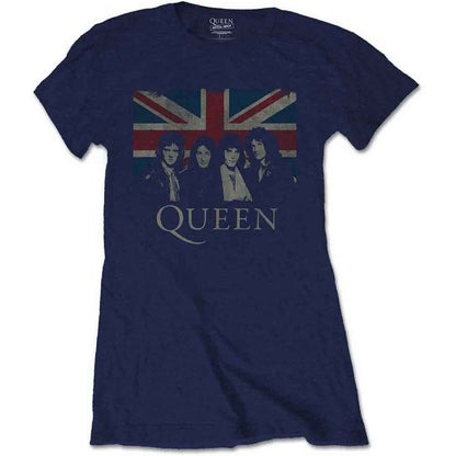 QUEEN - VINTAGE UNION JACK - Ladies T-Shirt Blue