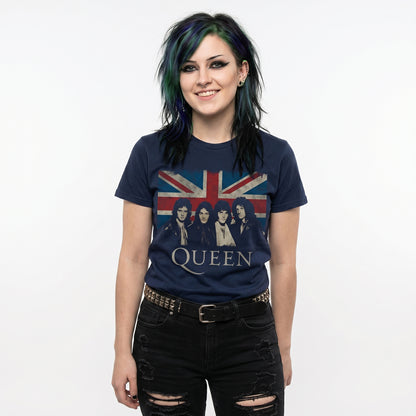 QUEEN - VINTAGE UNION JACK - Ladies T-Shirt Blue