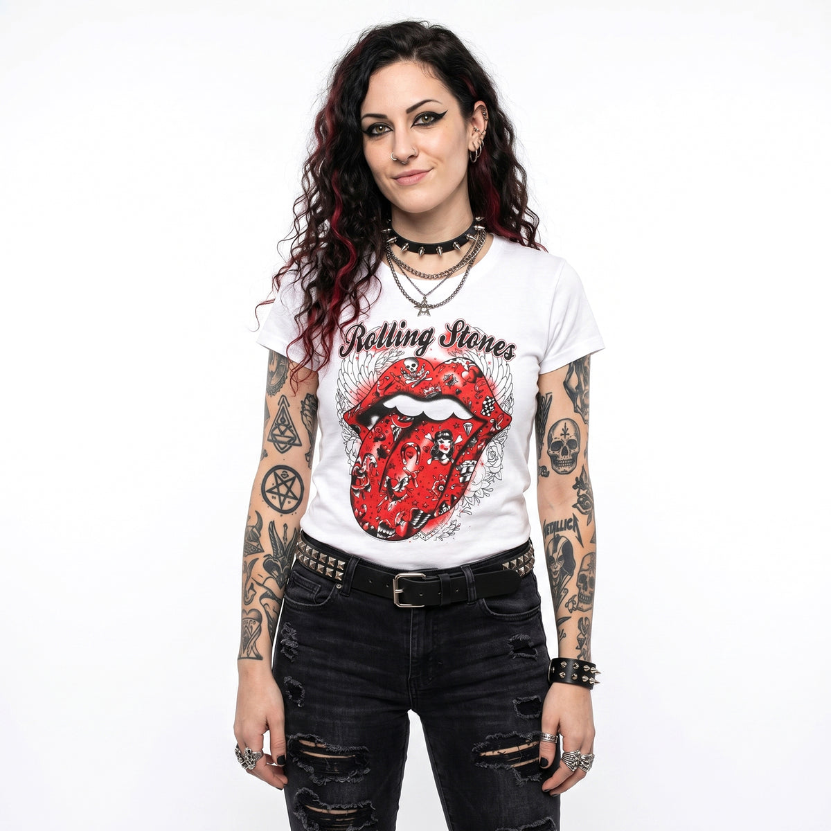 THE ROLLING STONES - TATTOO FLASH - Ladies T-Shirt White