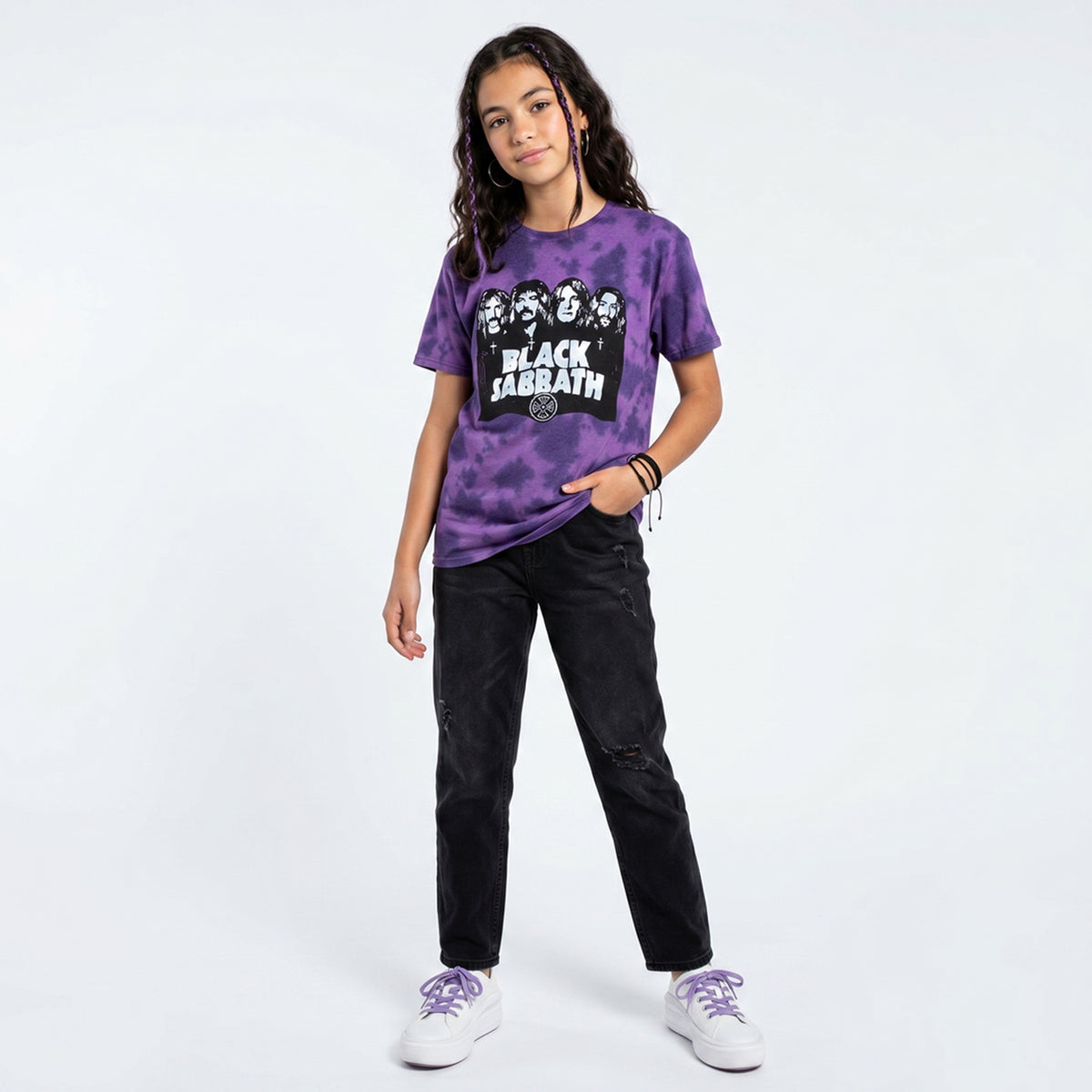 BLACK SABBATH - BAND & LOGO - Kids T-Shirt Purple (Wash Collection)