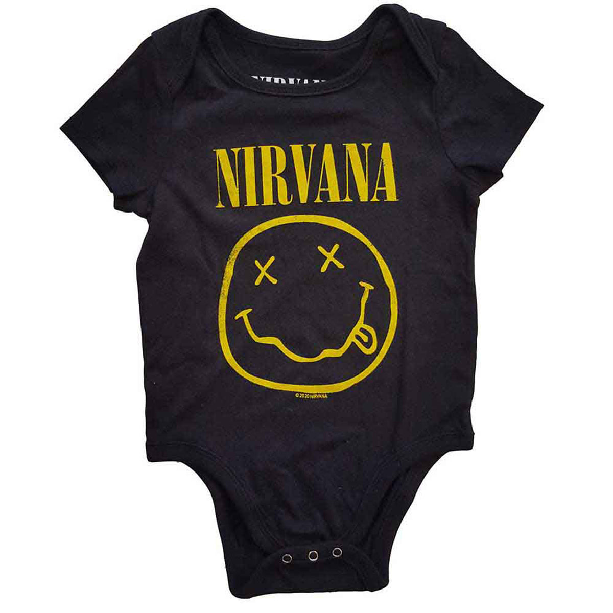 NIRVANA - YELLOW HAPPY FACE - Baby Grow Black