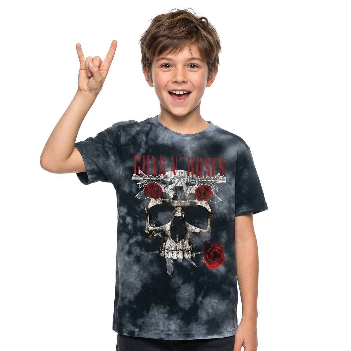 GUNS N ROSES - FLOWER SKULL - Kids T-Shirt Grey (Wash Collection)