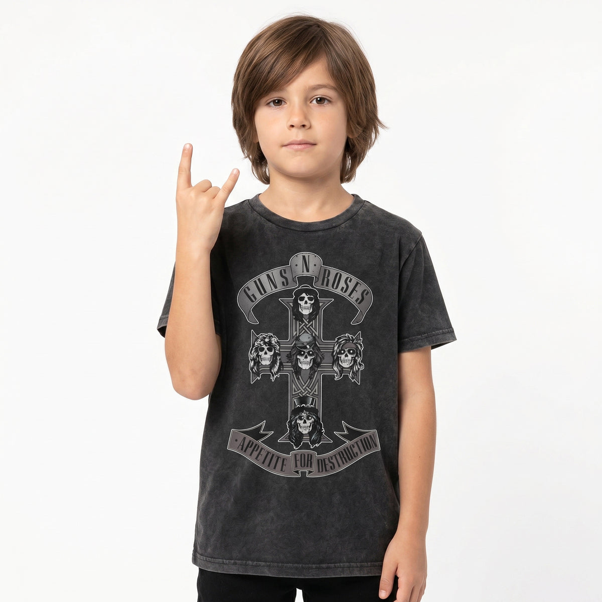 GUNS N ROSES - MONOCHROME CROSS - Kids T-Shirt Black (Wash Collection)