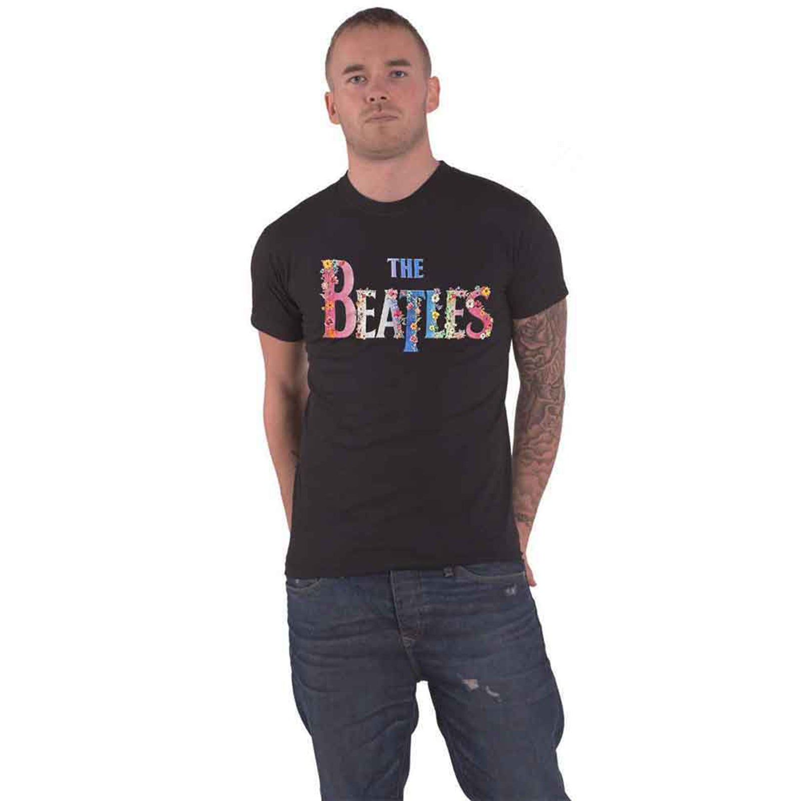 BEATLES, THE - FLORAL LOGO - T-Shirt Black