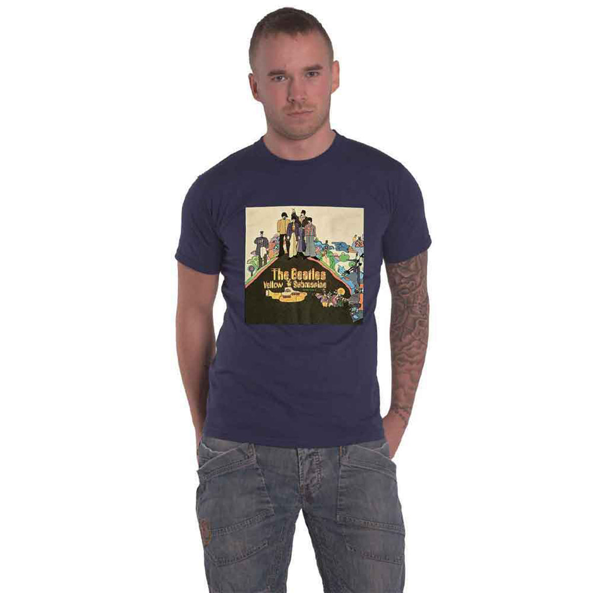 BEATLES, THE - YELLOW SUBMARINE ALBUM COVER - T-Shirt Blue