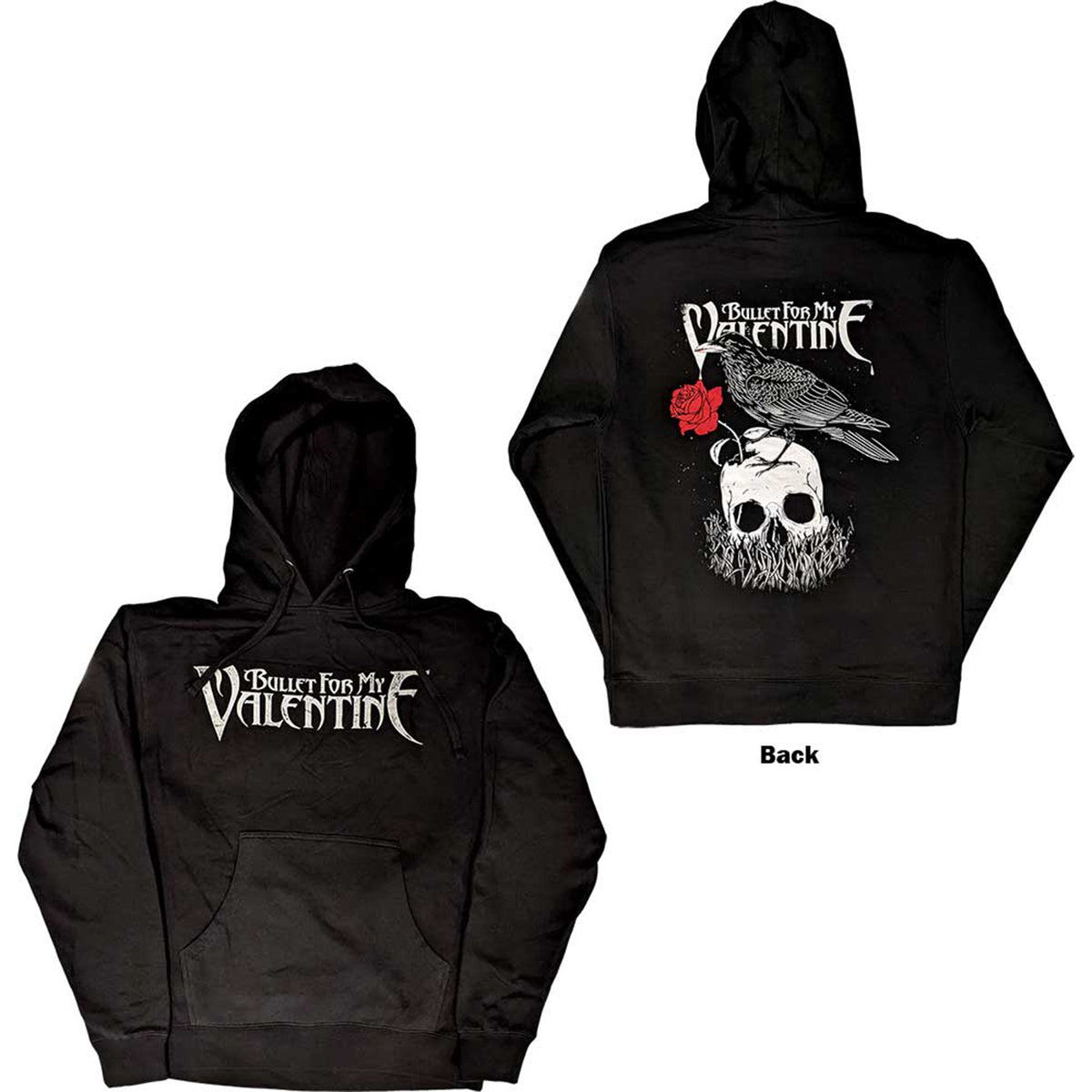 BULLET FOR MY VALENTINE - LOGO & RAVEN - Pullover Hoodie Black (Back Print)
