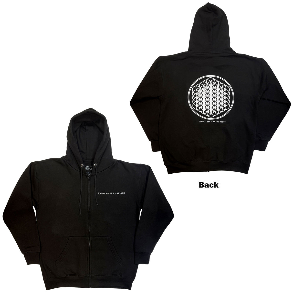 BRING ME THE HORIZON - FLOWER OF LIFE - Zipped Hoodie Black (Back Print)