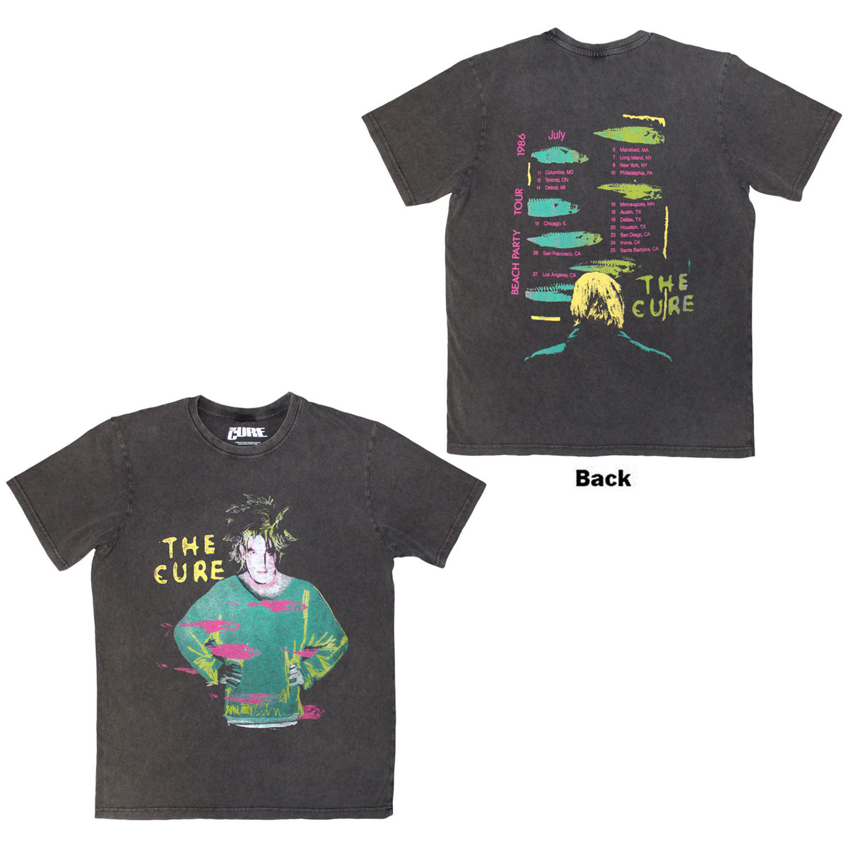 CURE, THE - BEACH PARTY TOUR '86 - Stone Wash T-Shirt Grey (Back Print)