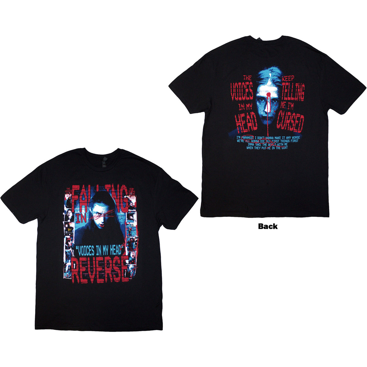 FALLING IN REVERSE - VOICE COLLAGE - T-Shirt Black (Back Print)