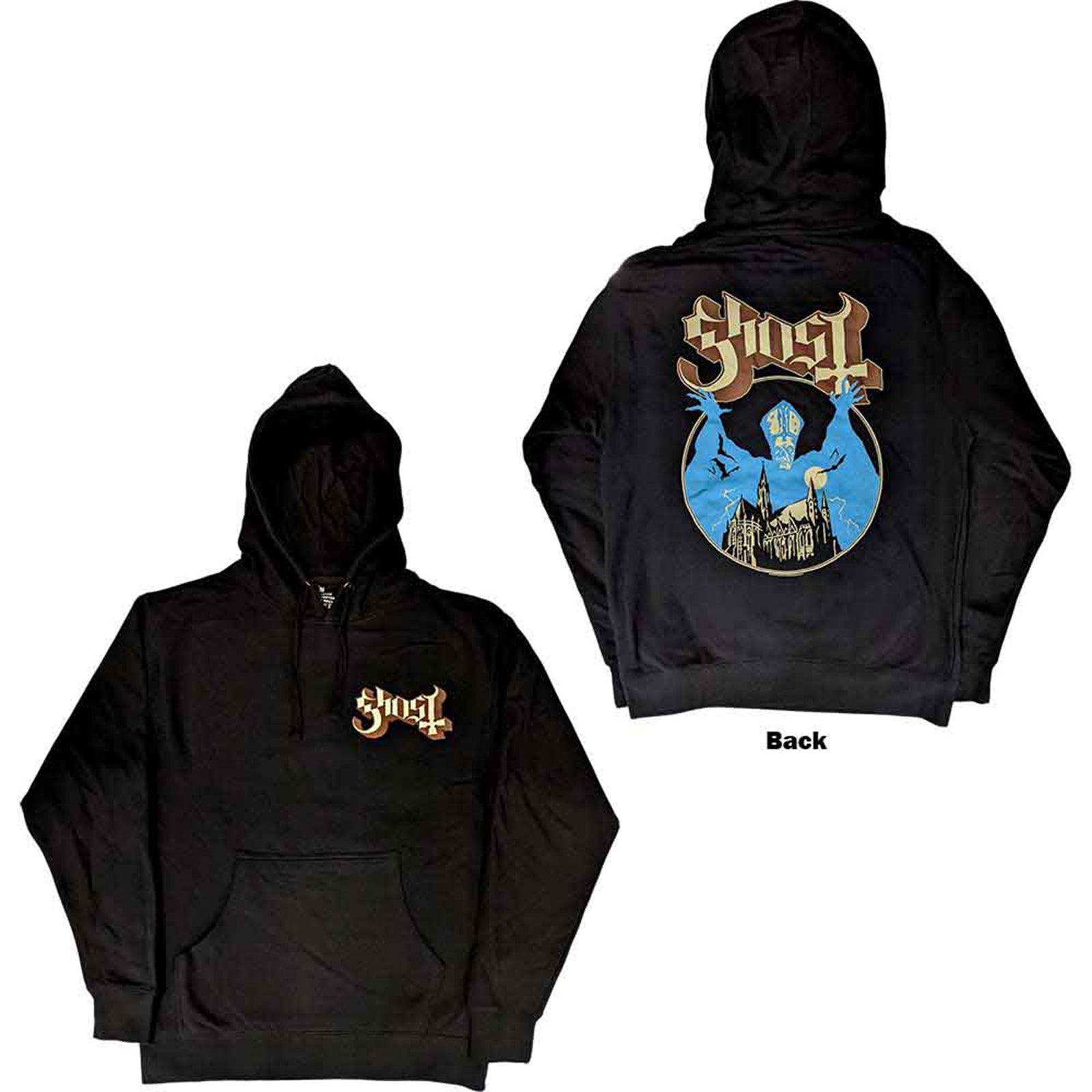 GHOST - POCKET LOGO & OPUS - Pullover Hoodie Black (Back Print)