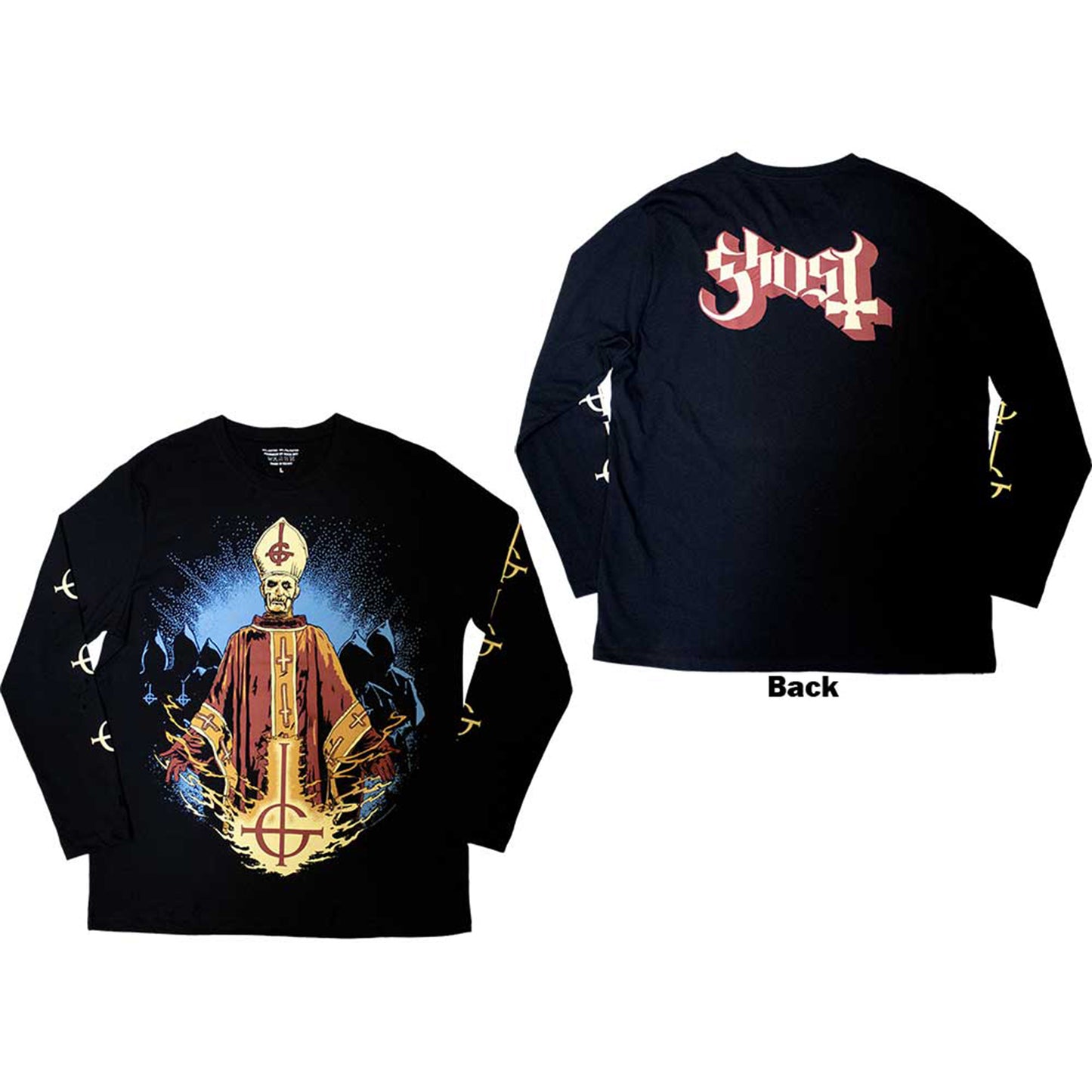 GHOST - PAPA & RADIENT GHOULS - Long Sleeve T-Shirt Black (Back & Sleeve Print)