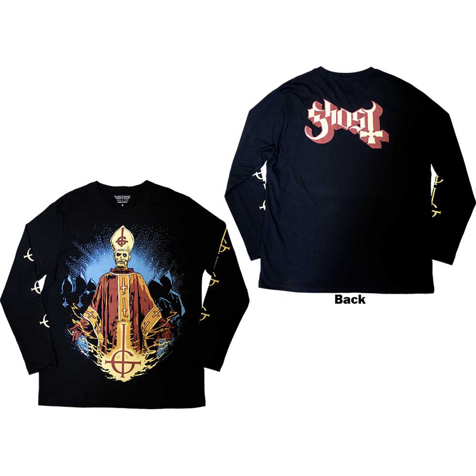 GHOST - PAPA & RADIENT GHOULS - Long Sleeve T-Shirt Black (Back & Sleeve Print)