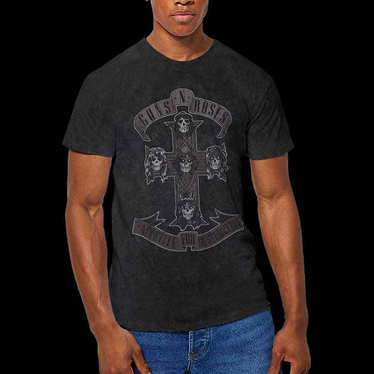 GUNS N ROSES - MONOCHROME CROSS - T-Shirt Black (Wash Collection)