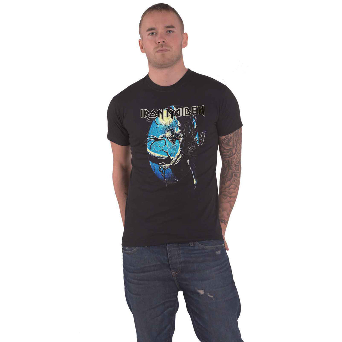 IRON MAIDEN - FEAR OF THE DARK OVAL EDDIE MOON - T-Shirt Black (Back Print)
