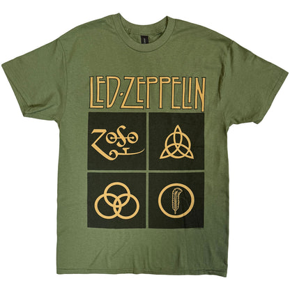 LED ZEPPELIN - GOLD SYMBOLS IN BLACK SQUARE - T-Shirt Green