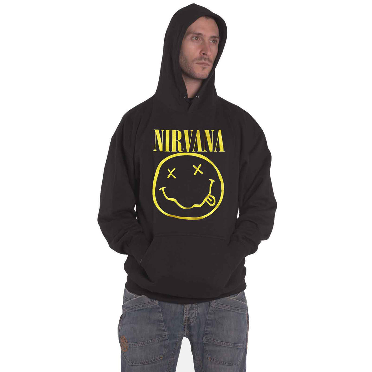 NIRVANA - YELLOW HAPPY FACE - Pullover Hoodie Black