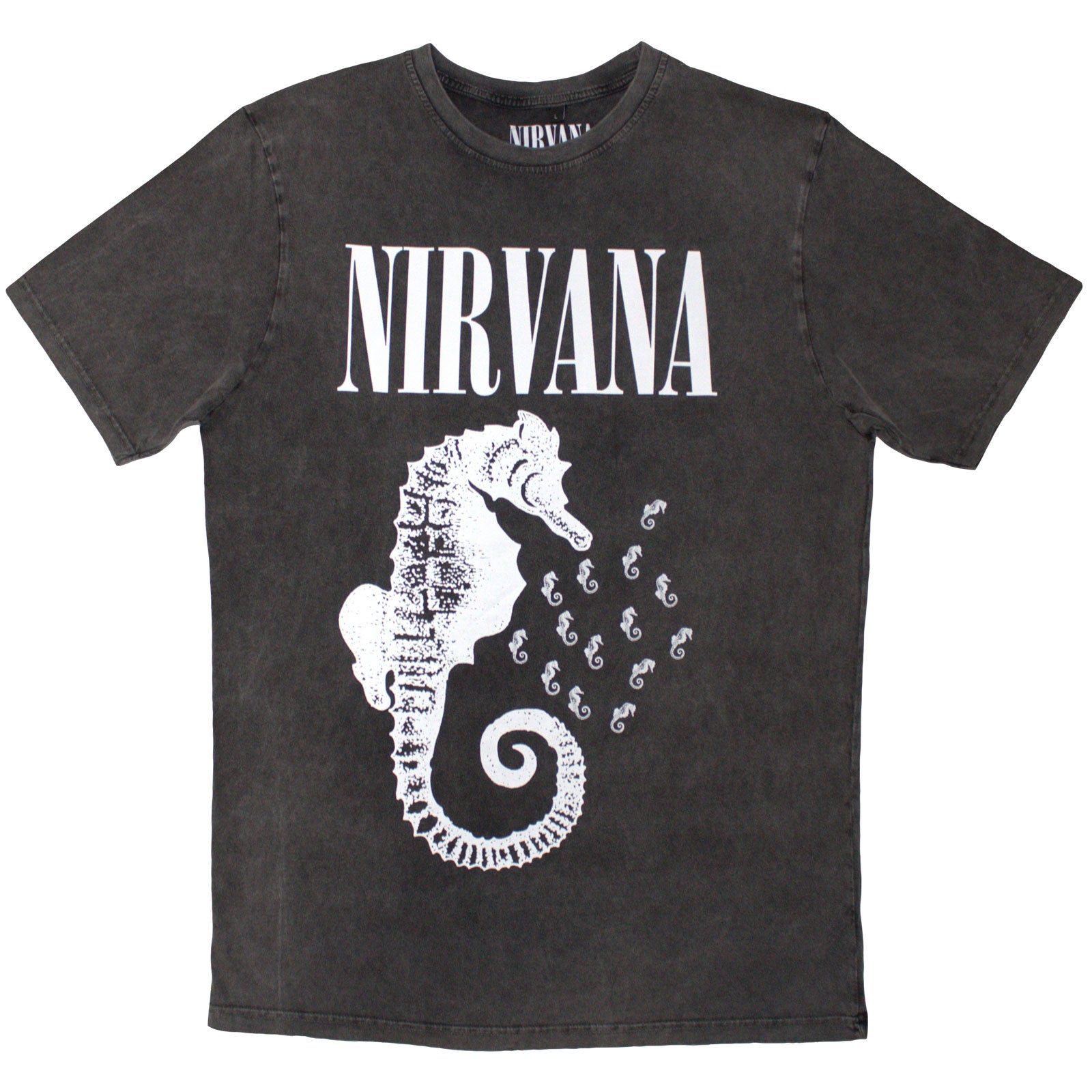 NIRVANA - SEAHORSE & LOGO MONO - Stone Wash T-Shirt Grey