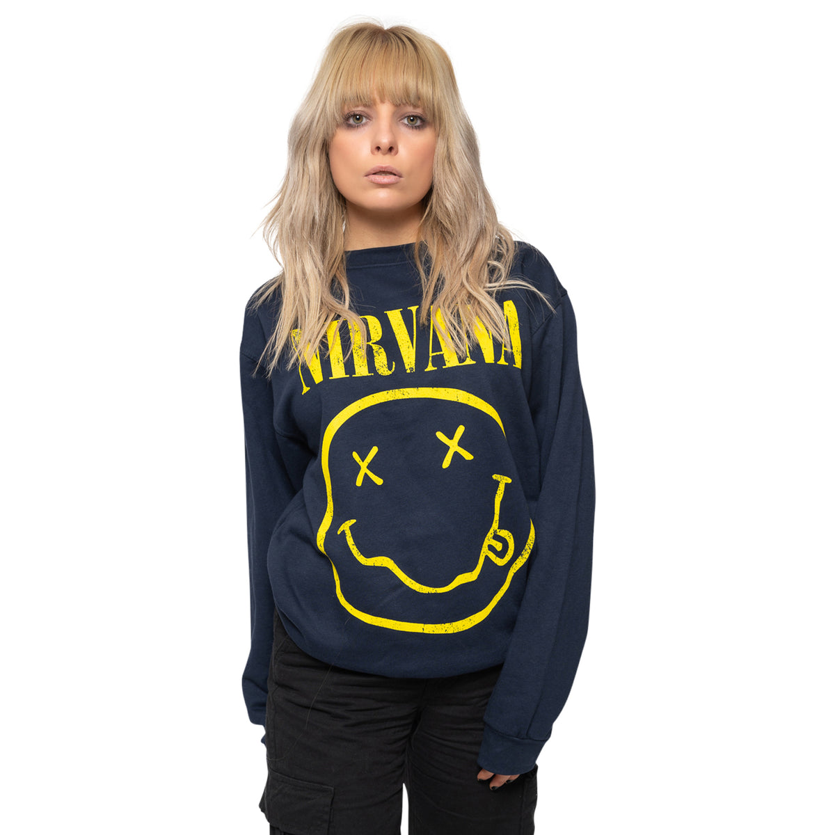 NIRVANA - YELLOW HAPPY FACE - Sweatshirt Blue