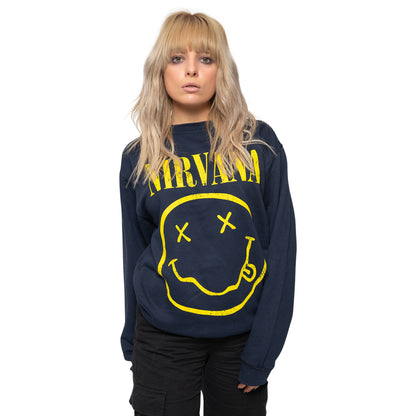 NIRVANA - YELLOW HAPPY FACE - Sweatshirt Blue