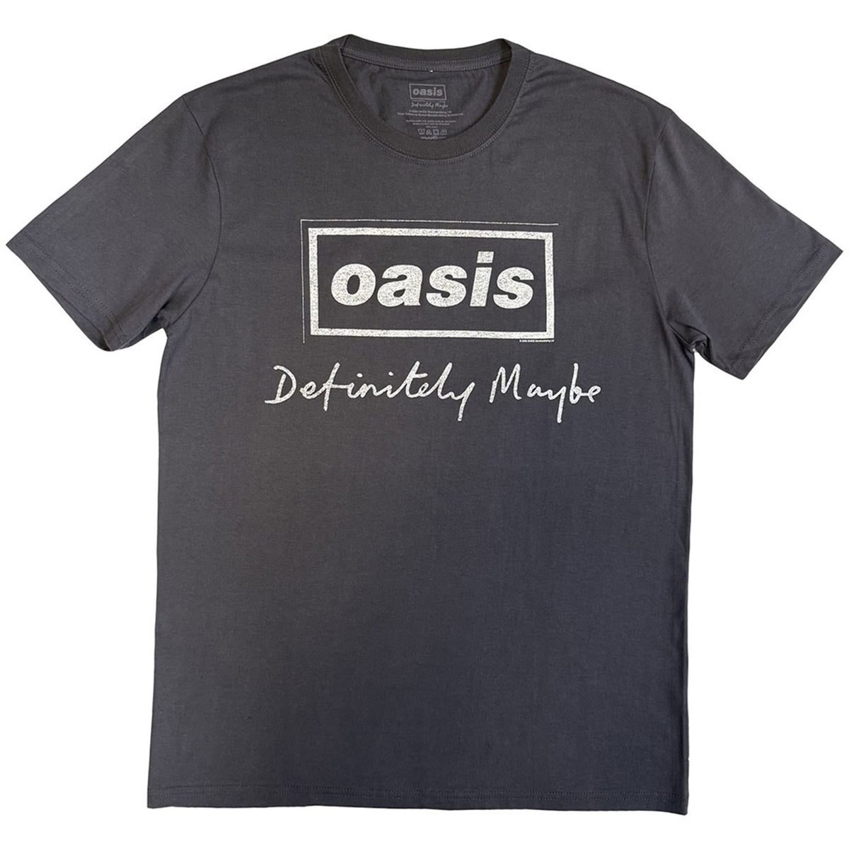 OASIS - DEFINITELY MAYBE DISTRESSED TEXT LOGO - T-Shirt Grey