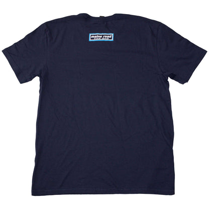 OASIS - MAINE ROAD EVENT LOGO - T-Shirt Blue (Back Print)