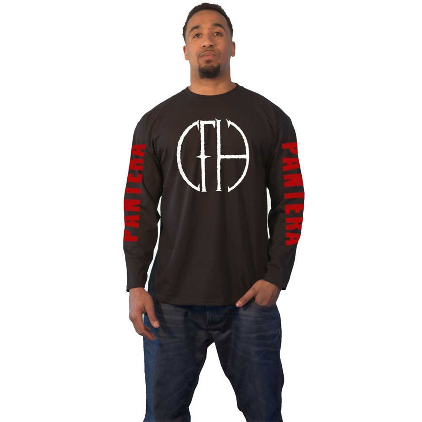 PANTERA - FRAYED LOGO - Long Sleeve T-Shirt Black (Sleeve Print)