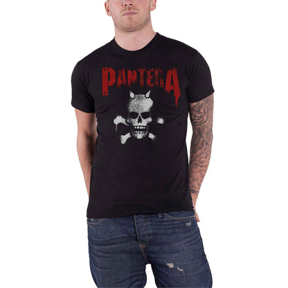 PANTERA - HORNED SKULL STENCIL - T-Shirt Black (Back Print)