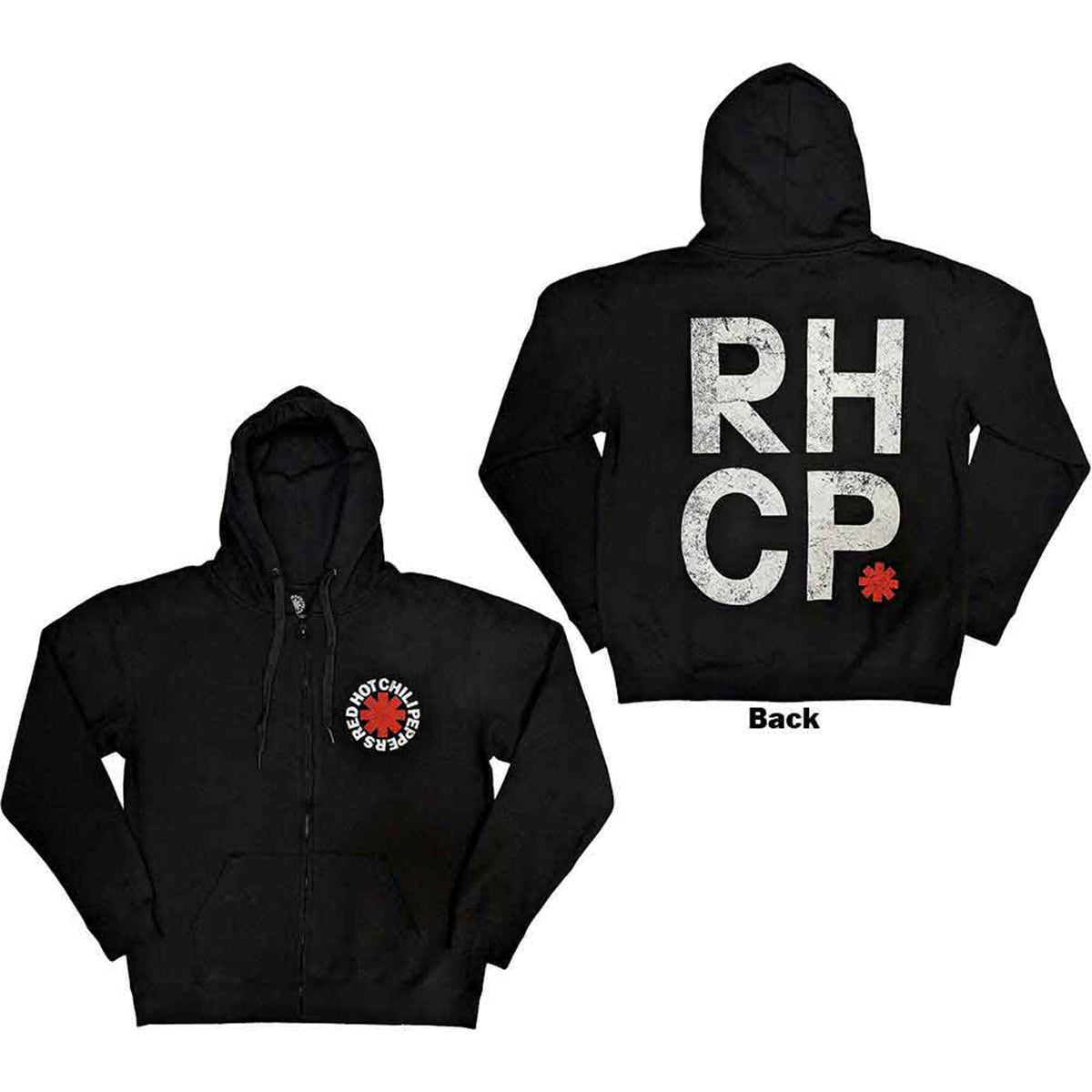 RED HOT CHILI PEPPERS - RED ASTERISK - Zipped Hoodie Black (Back Print)