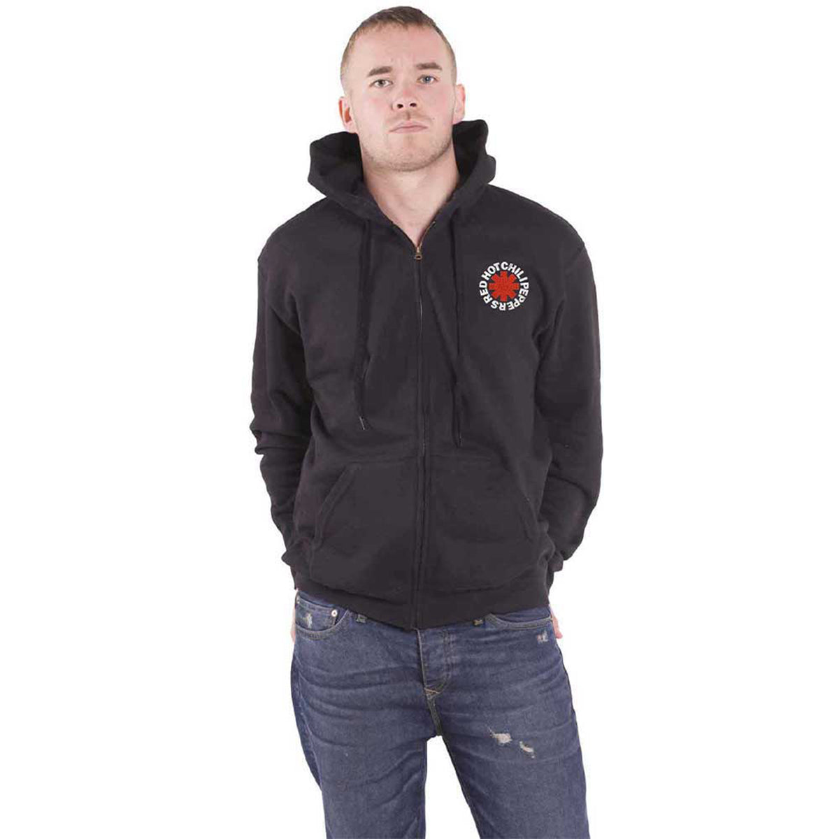 RED HOT CHILI PEPPERS - RED ASTERISK - Zipped Hoodie Black (Back Print)