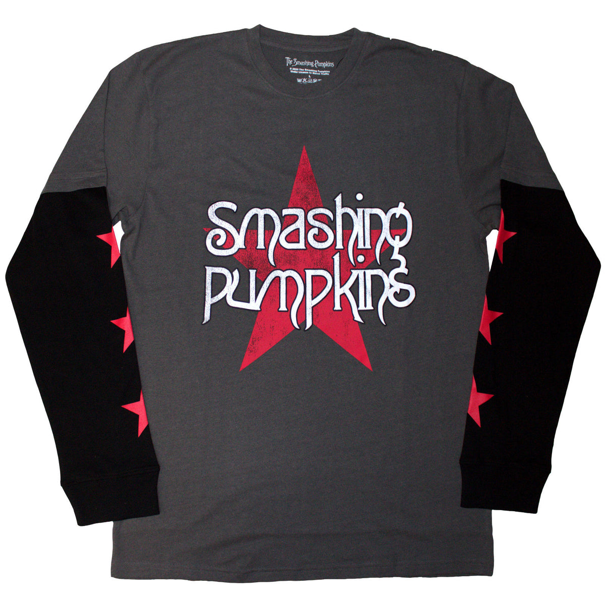 SMASHING PUMPKINS, THE - STAR LOGO - Layered Long Sleeve T-Shirt Black, Grey (Sleeve Print)