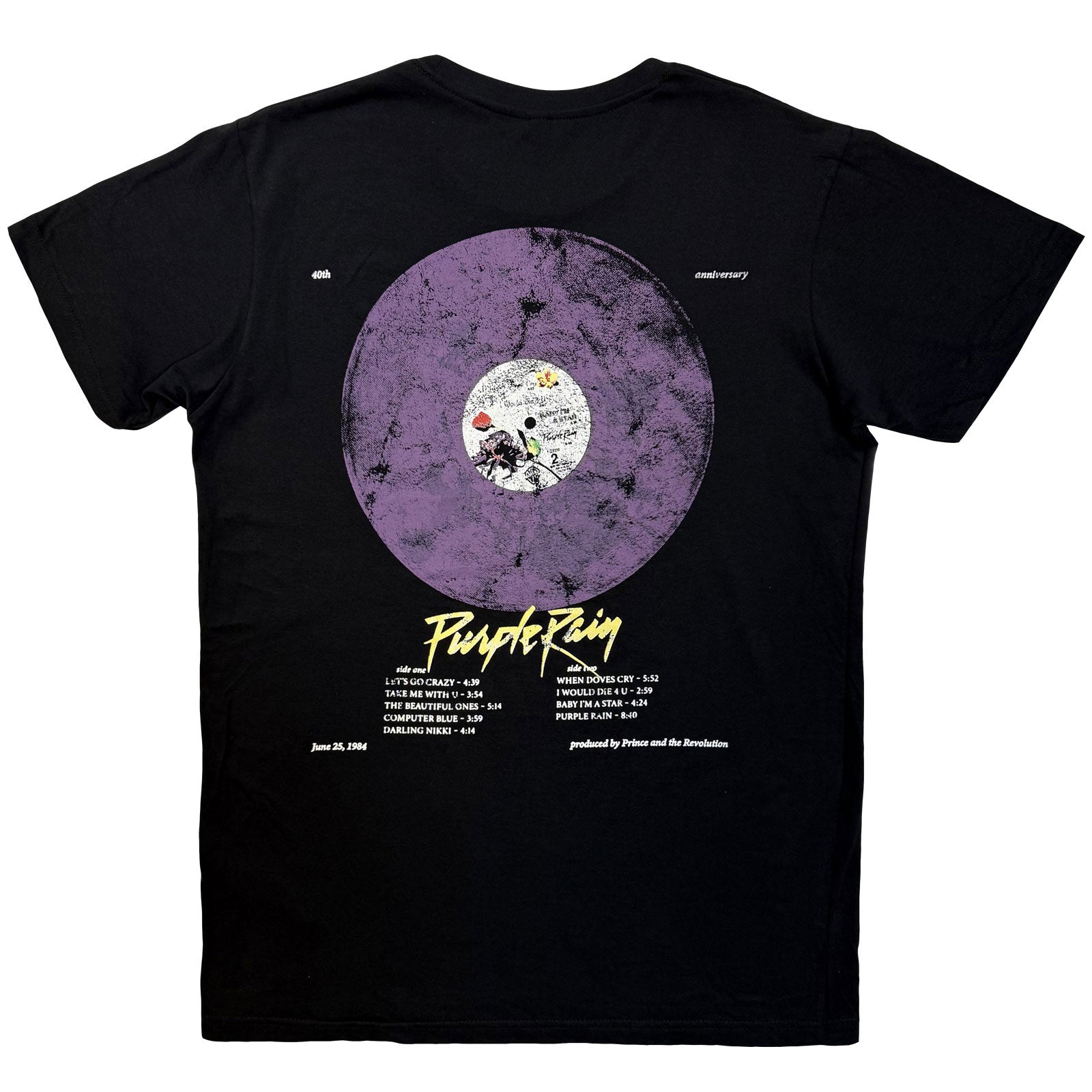 PRINCE - PURPLE RAIN 40TH ANNIVERSARY - Carbon T-Shirt Black (Back Print)