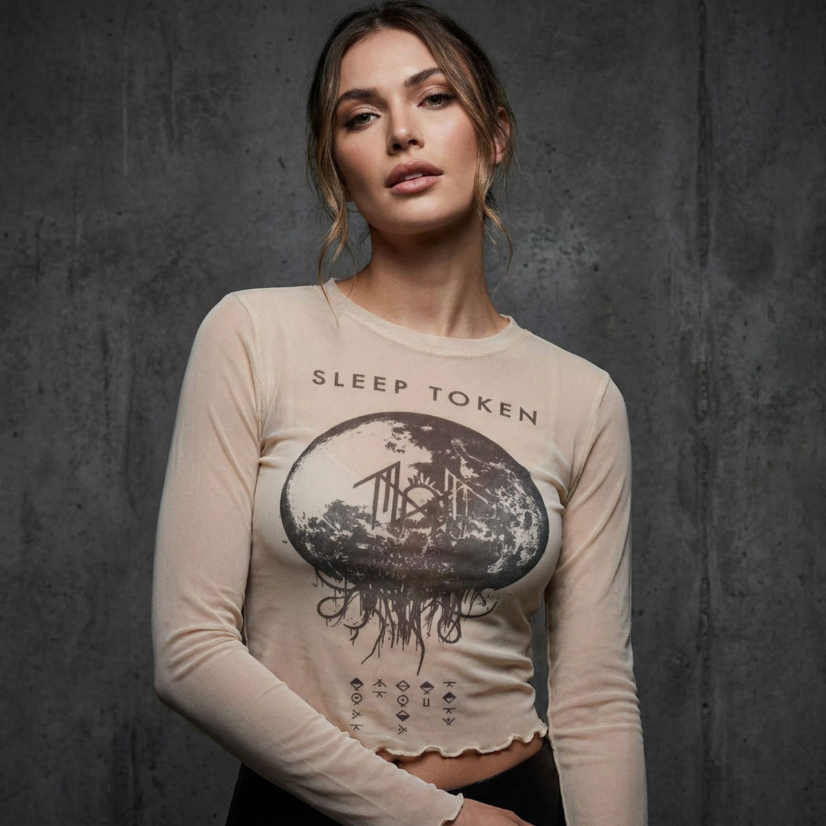 SLEEP TOKEN - TAKE ME BACK TO EDEN - Ladies Long Sleeve Crop Top Natural