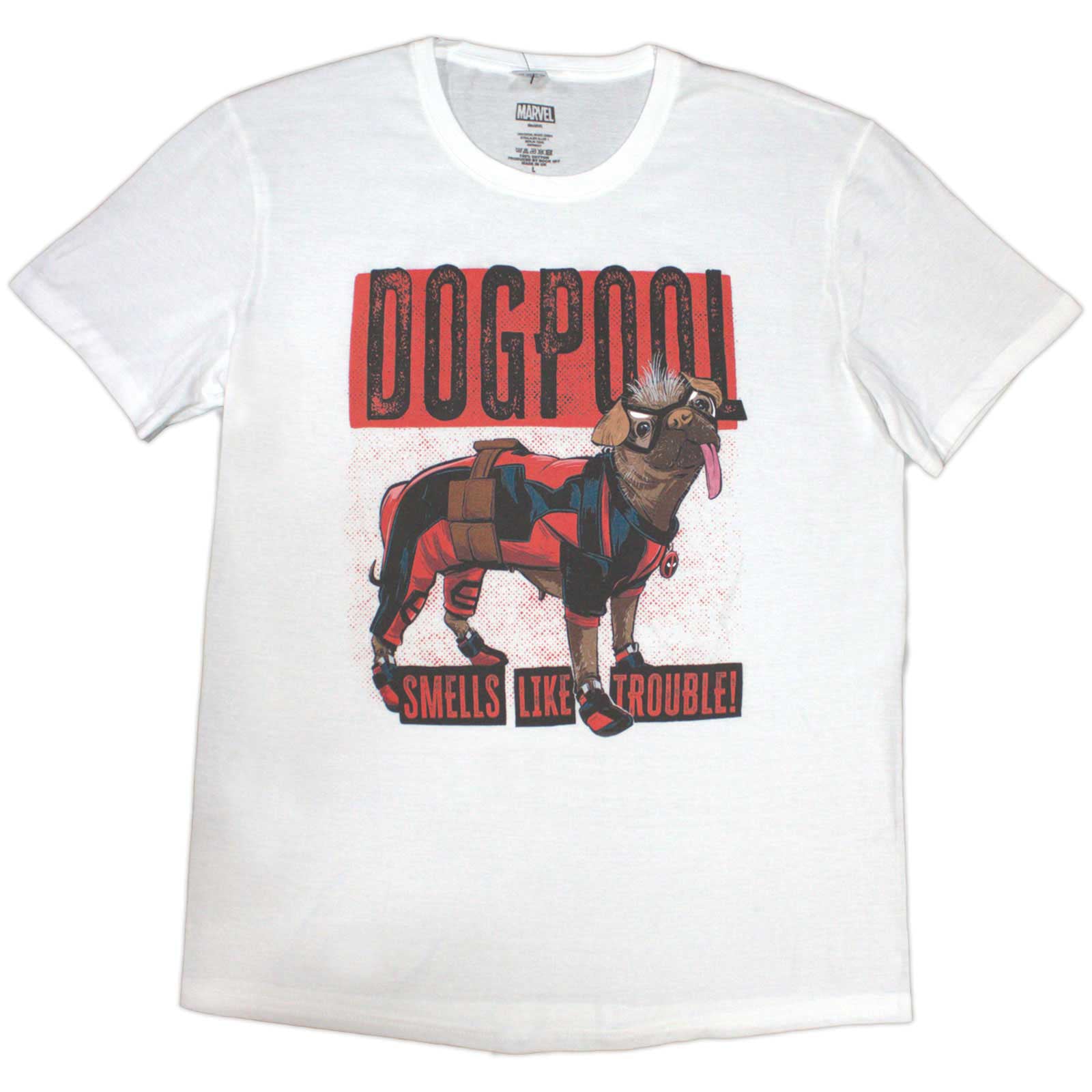 MARVEL COMICS - DEADPOOL DOGPOOL SMELLS LIKE TROUBLE - T-Shirt White