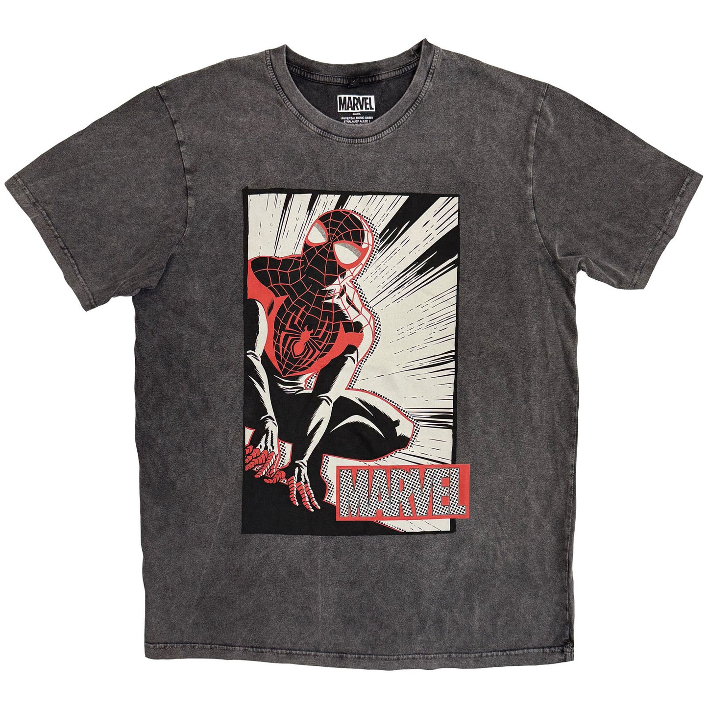 MARVEL COMICS - SPIDER-MAN CROUCH CARTOON  - Stone Wash T-Shirt Grey