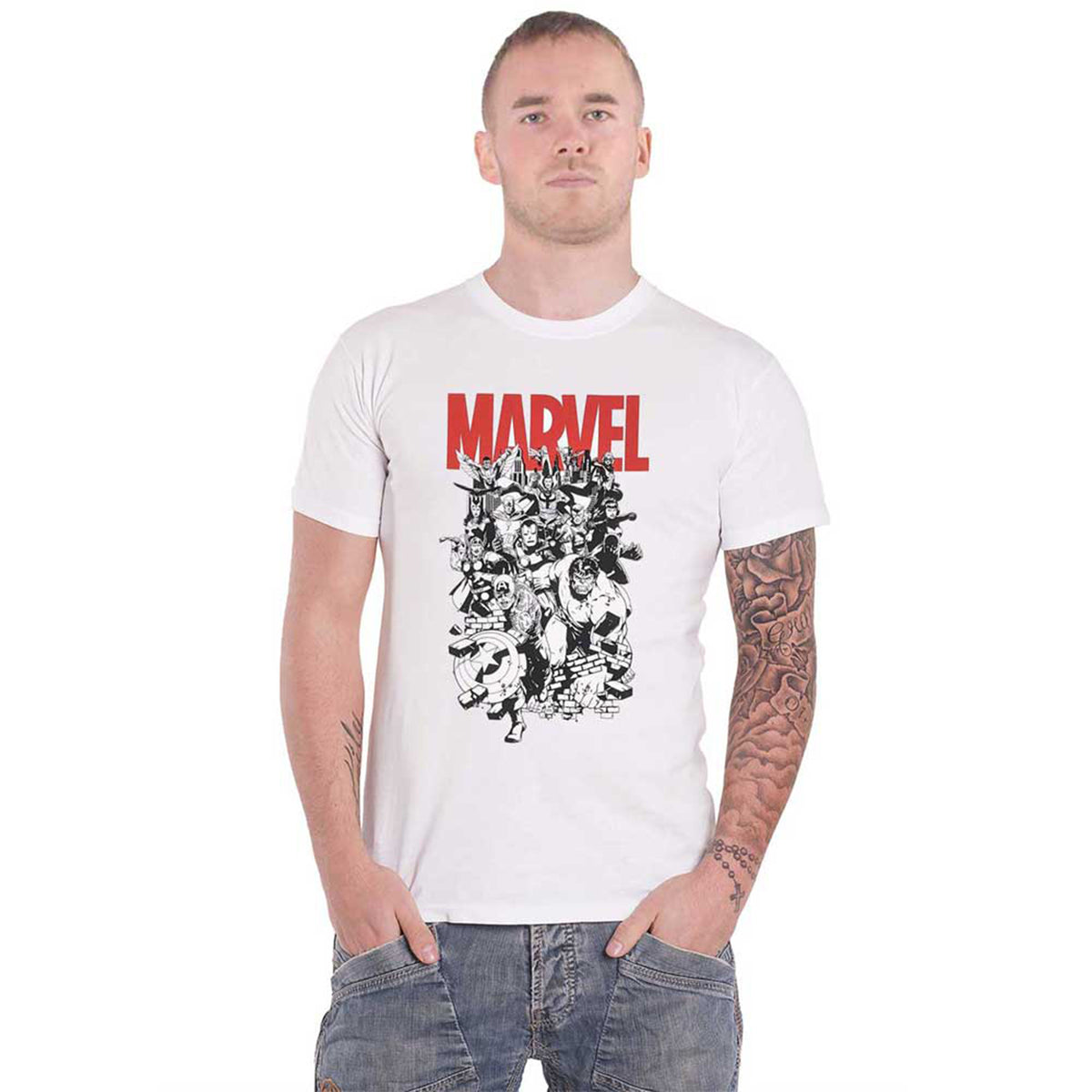 MARVEL COMICS - BLACK & WHITE CHARACTERS - T-Shirt White