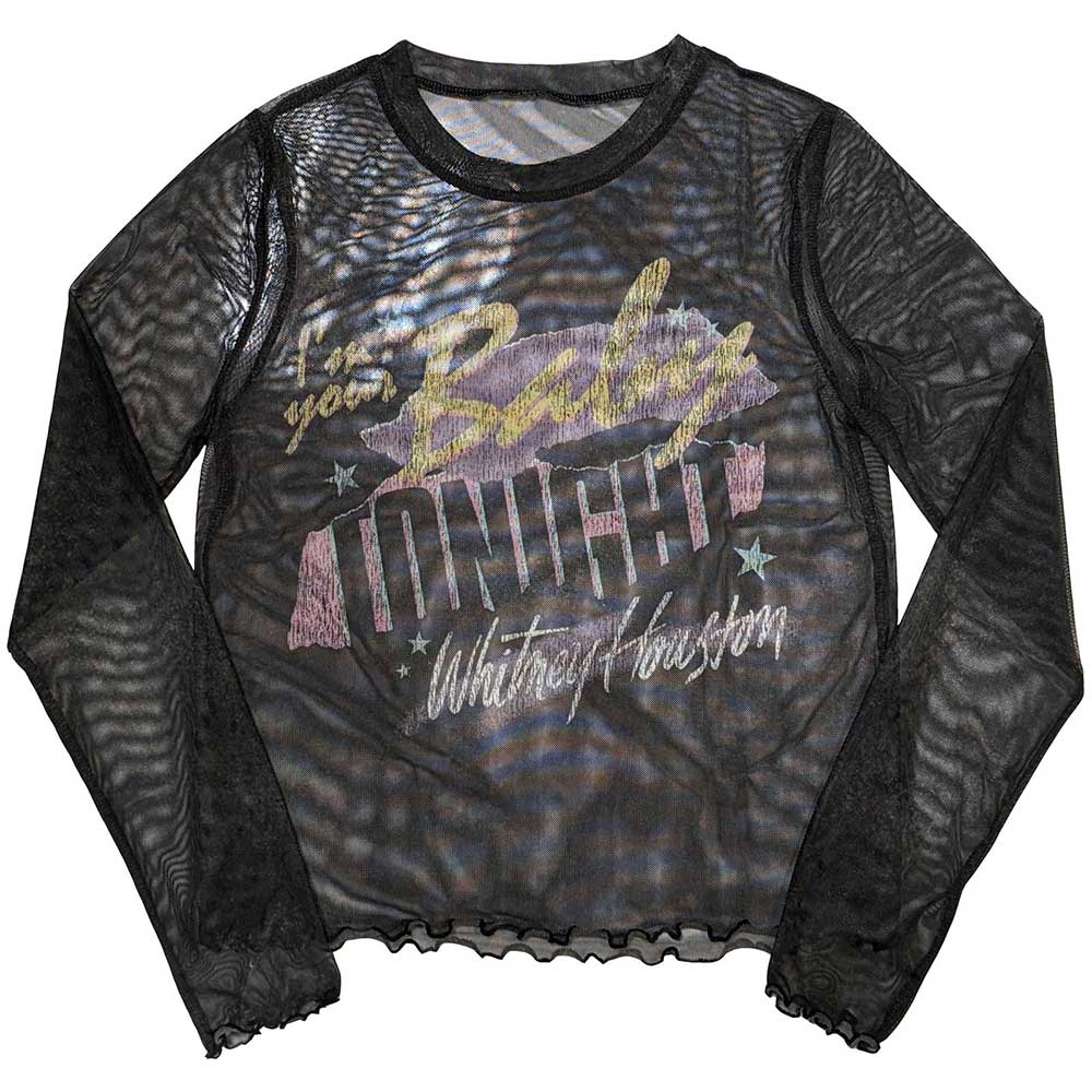 WHITNEY HOUSTON - I'M YOUR BABY - Ladies Long Sleeve Crop Top Black