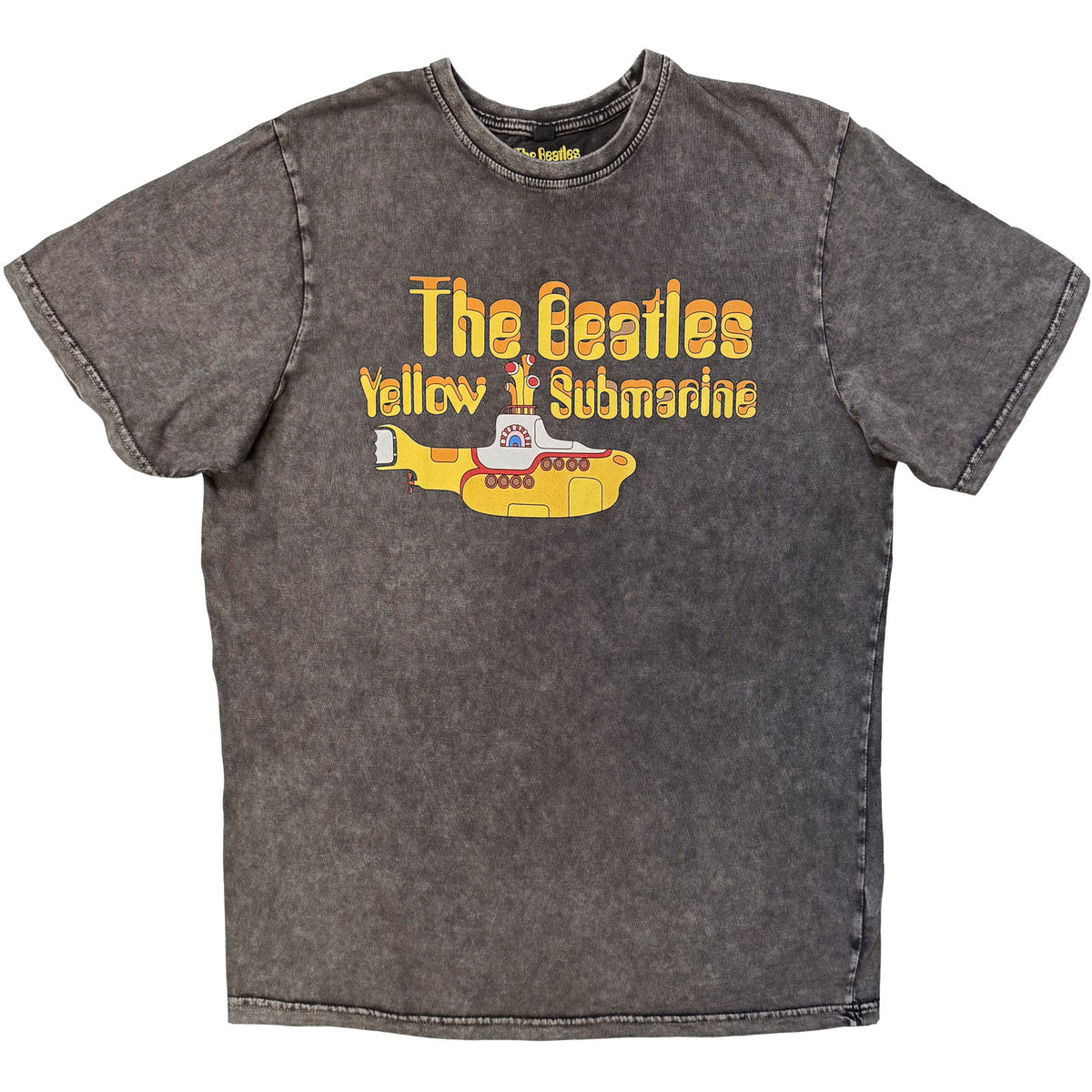 THE BEATLES - LOGO & SUB - Stone Wash T-Shirt Grey