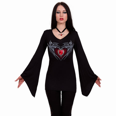 BAT'S HEART - V-Ausschnitt Goth Sleeve Top Schwarz