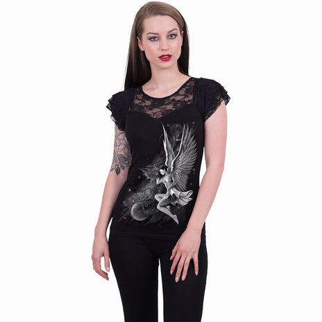 LUCID DREAMS - Spitzen-Layered Cap Sleeve Top Schwarz